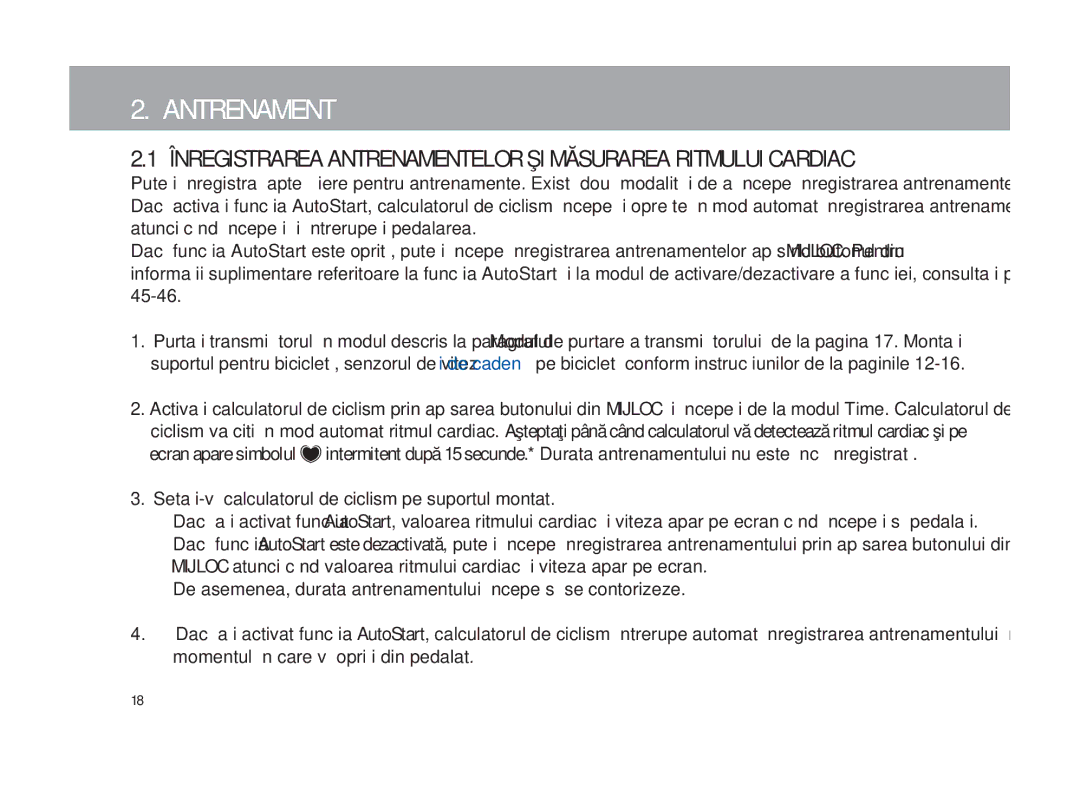 Polar Polar CS200cad user manual Înregistrarea Antrenamentelor ŞI Măsurarea Ritmului Cardiac 