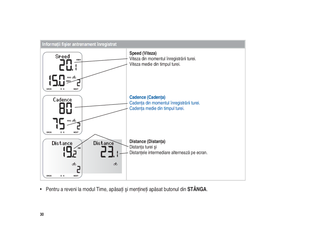 Polar Polar CS200cad user manual Speed Viteza, Distance Distanţa 