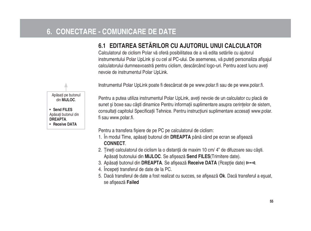 Polar Polar CS200cad Conectare Comunicare DE Date, Editarea Setărilor CU Ajutorul Unui Calculator, Din Mijloc Send Files 