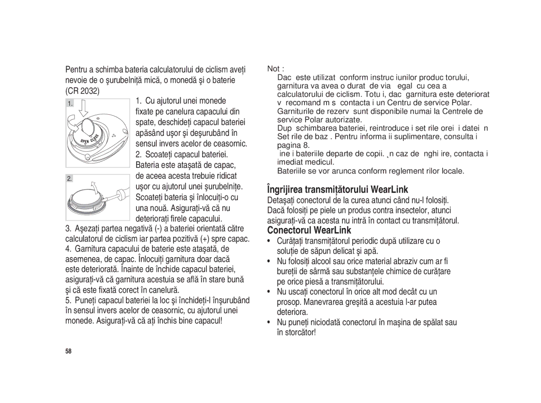 Polar Polar CS200cad user manual Îngrijirea transmiţătorului WearLink, Conectorul WearLink 