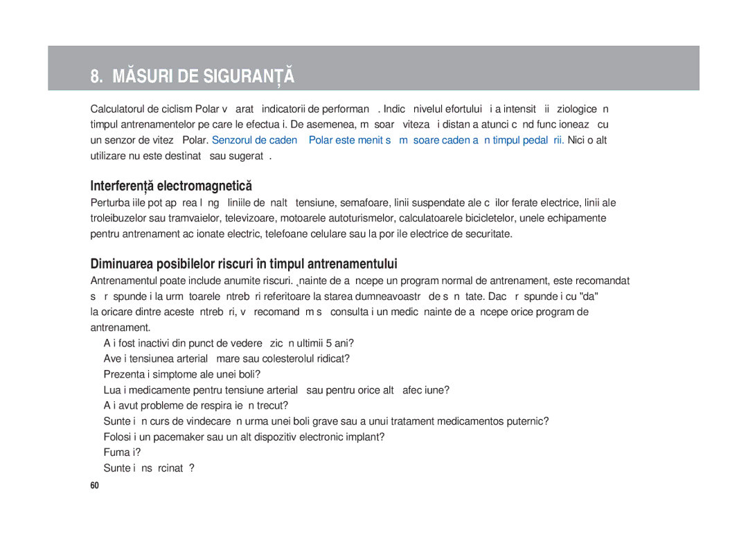 Polar Polar CS200cad user manual Măsuri DE Siguranţă, Interferenţă electromagnetică 