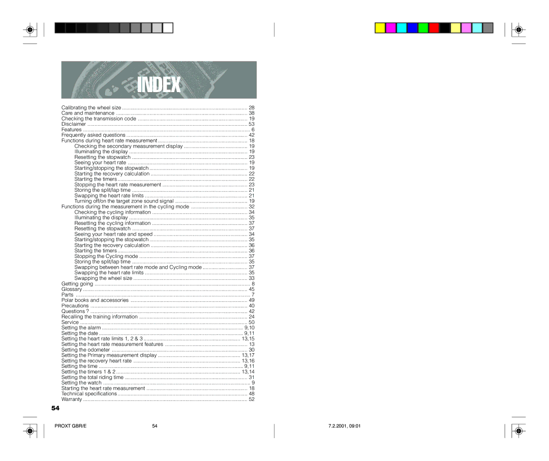 Polar PROTRAINER XT user manual Index 