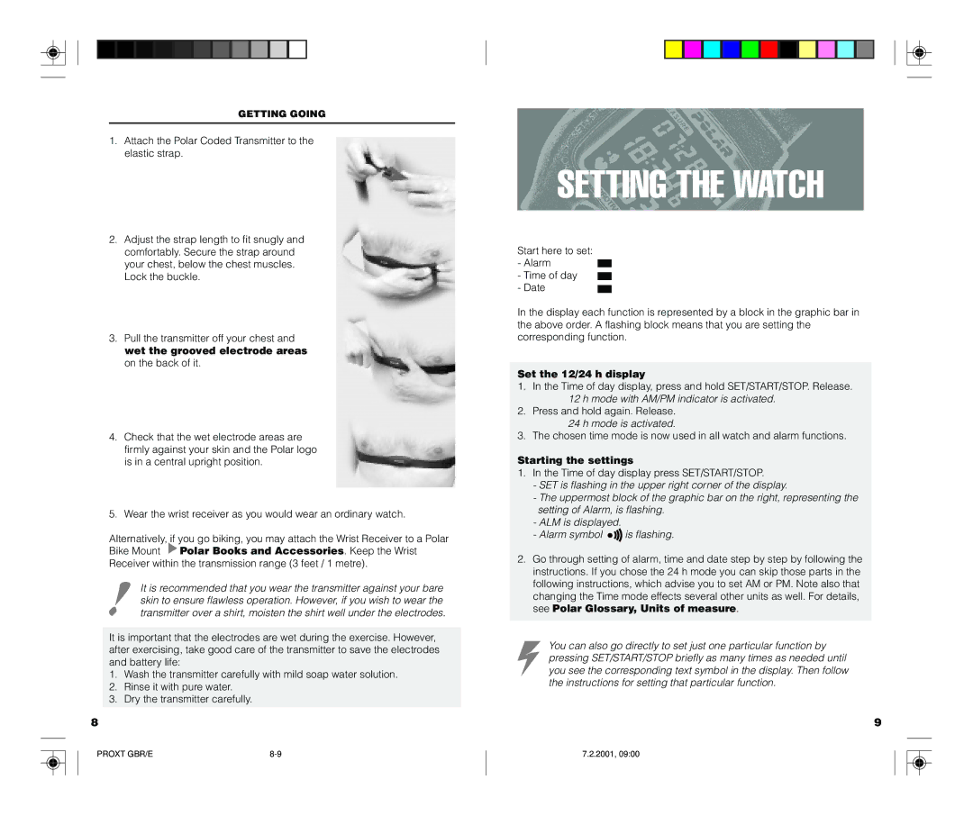 Polar PROTRAINER XT user manual Setting the Watch, Set the 12/24 h display, Mode is activated, Starting the settings 