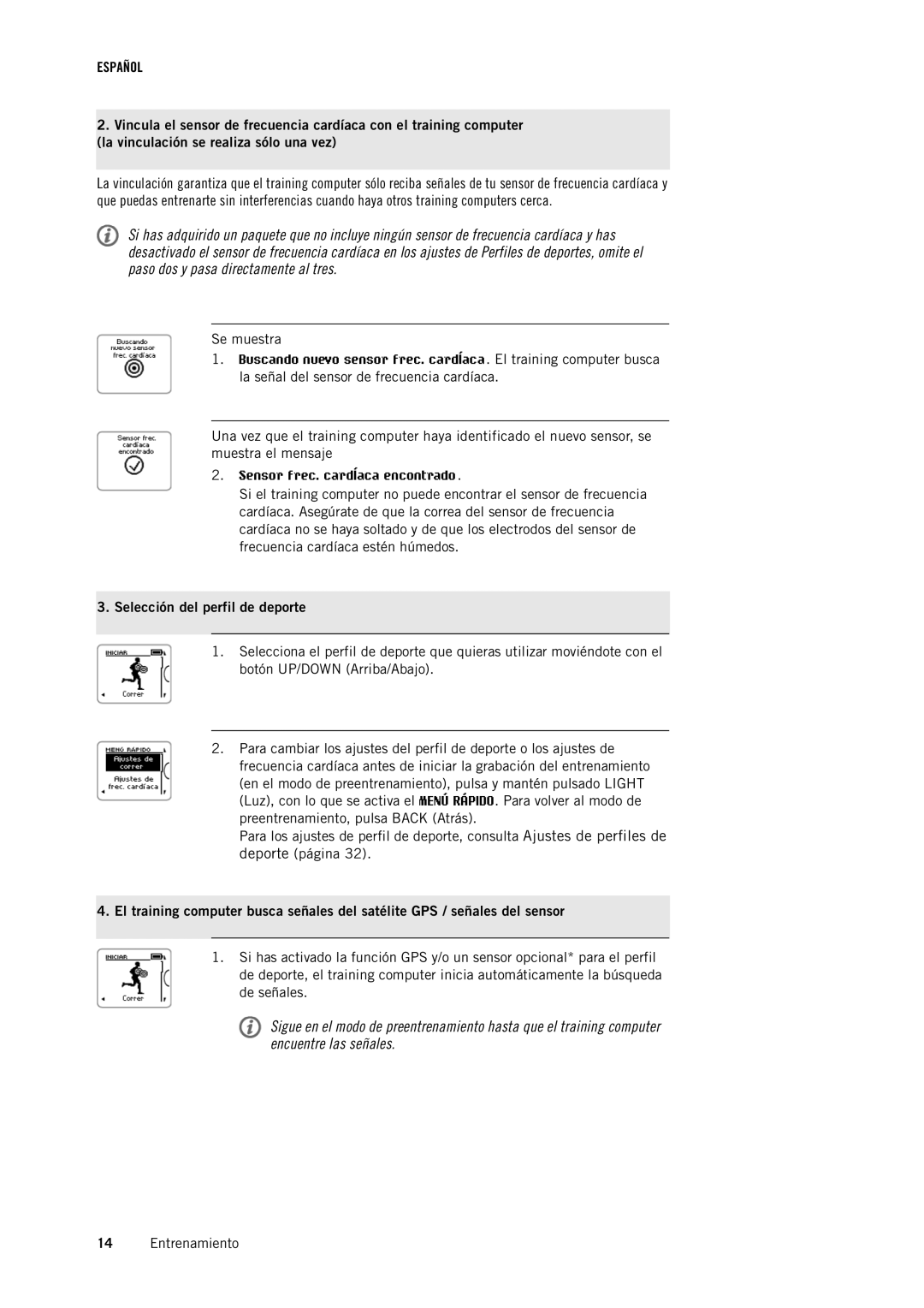 Polar RC3GPS manual Se muestra, Selección del perfil de deporte 