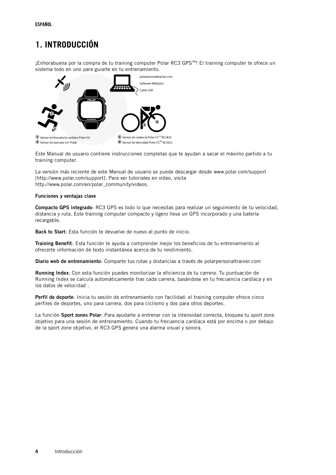 Polar RC3GPS manual Introducción, Funciones y ventajas clave 