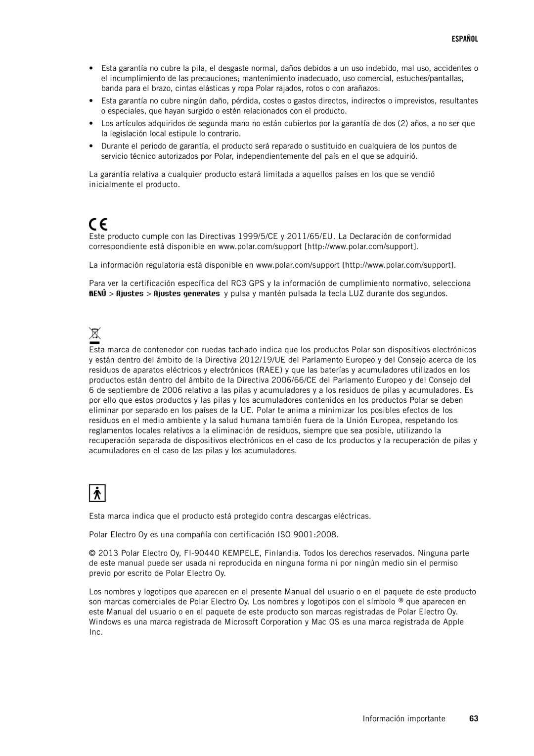 Polar RC3GPS manual Español 