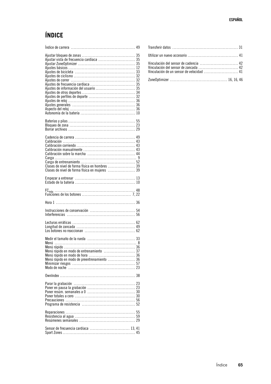 Polar RC3GPS manual Índice 