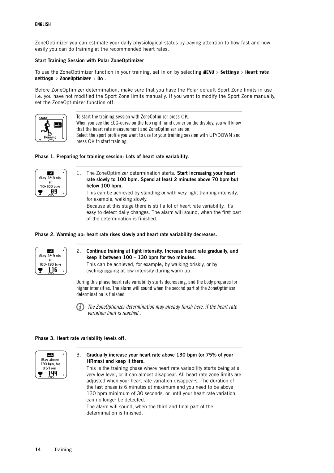 Polar RCX3 user manual Start Training Session with Polar ZoneOptimizer 