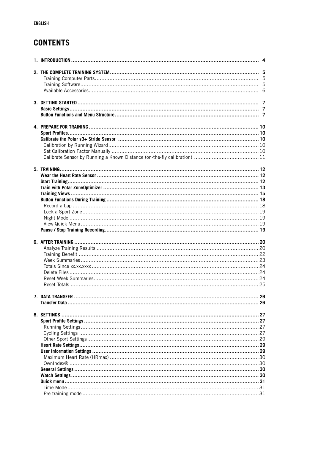 Polar RCX3 user manual Contents 