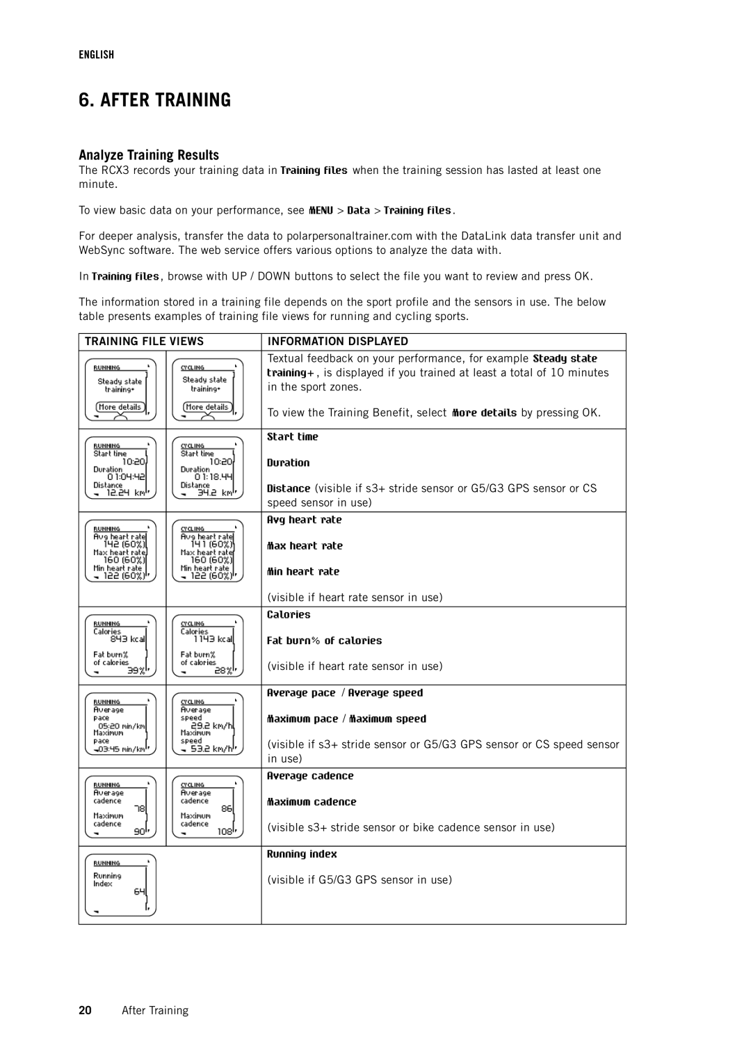 Polar RCX3 user manual After Training, Analyze Training Results 