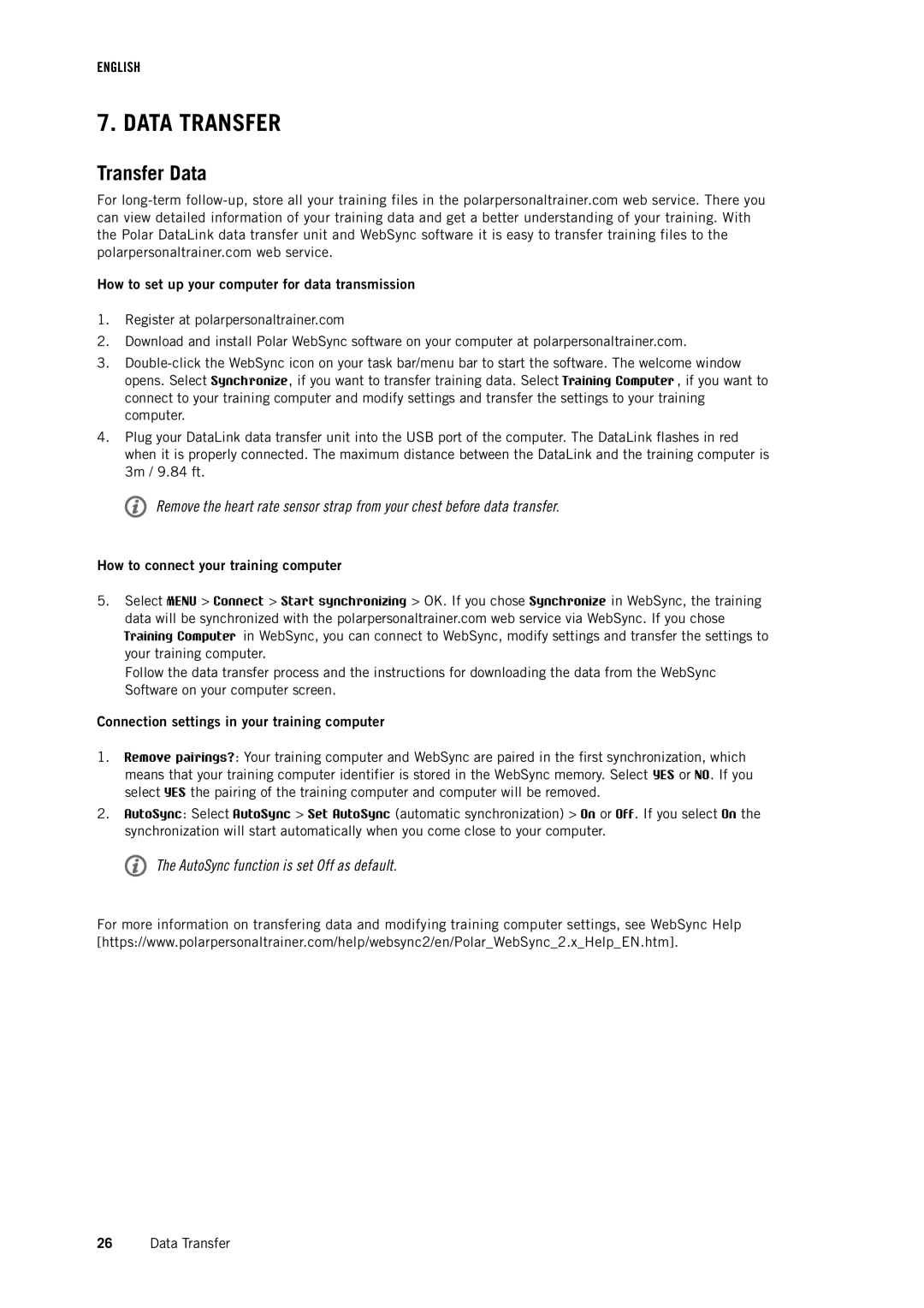 Polar RCX3 user manual Data Transfer, Transfer Data, How to set up your computer for data transmission 