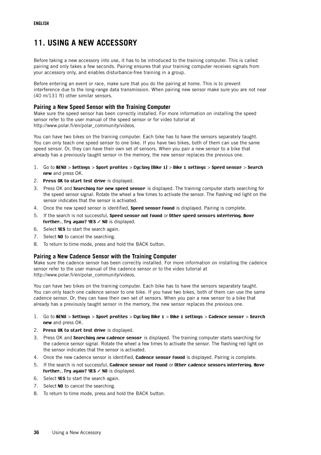 Polar RCX3 user manual Using a NEW Accessory, Pairing a New Speed Sensor with the Training Computer 