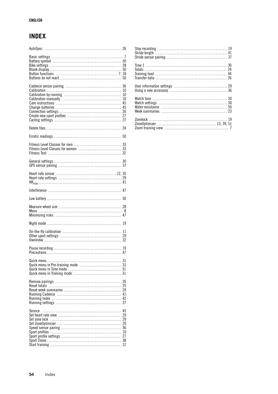 Polar RCX3 user manual Index 