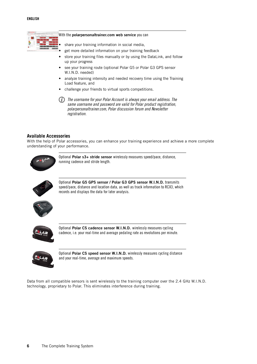 Polar RCX3 user manual Available Accessories 