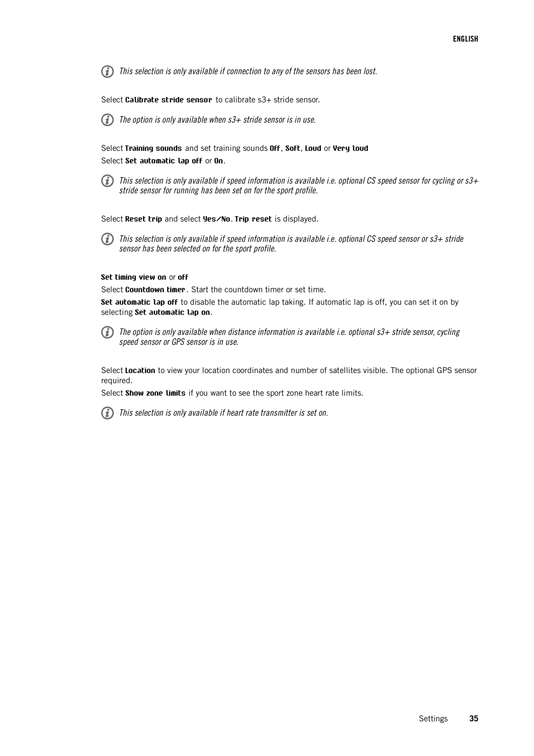 Polar RCX5 user manual Option is only available when s3+ stride sensor is in use 