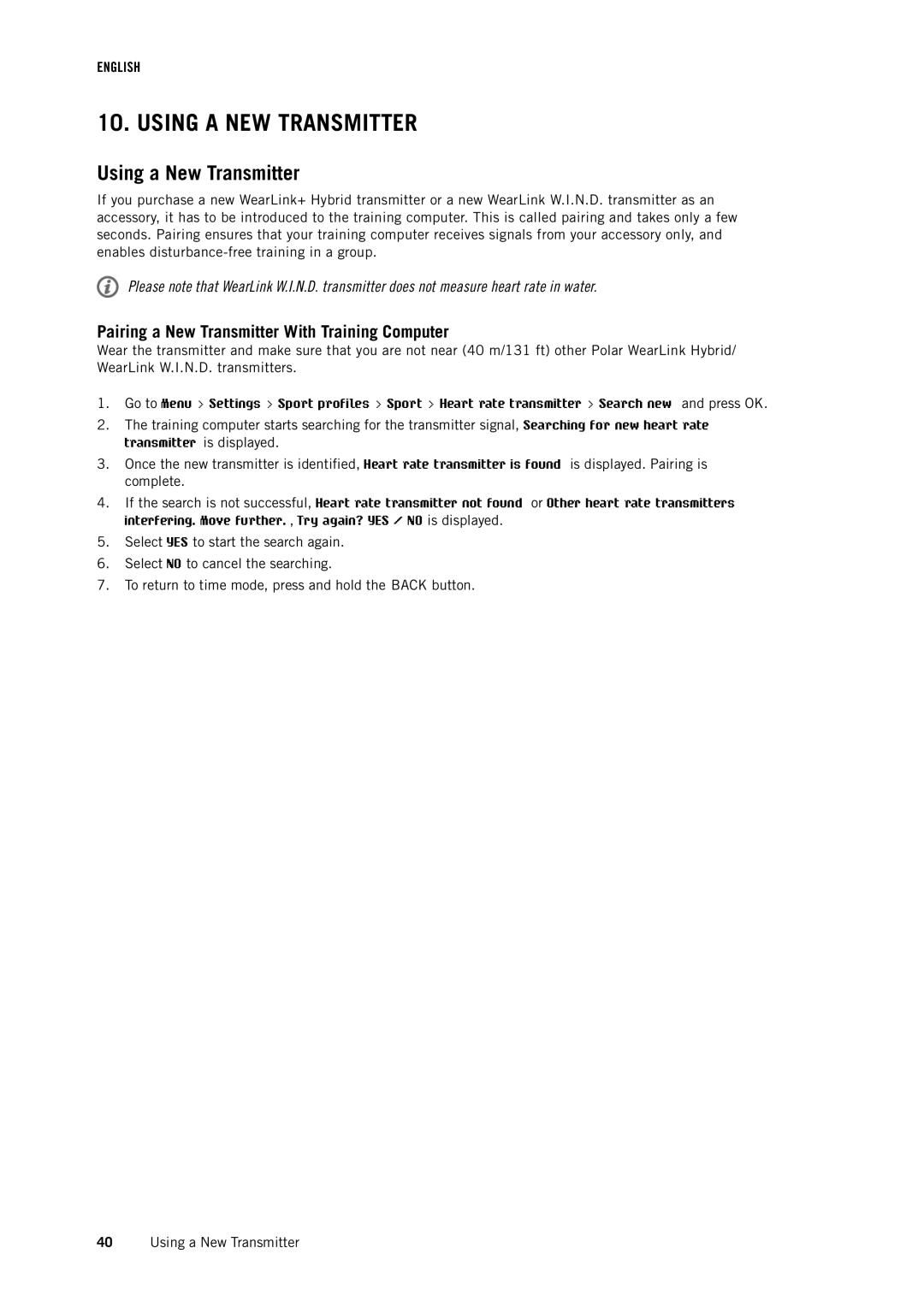 Polar RCX5 user manual Using a NEW Transmitter, Using a New Transmitter, Pairing a New Transmitter With Training Computer 