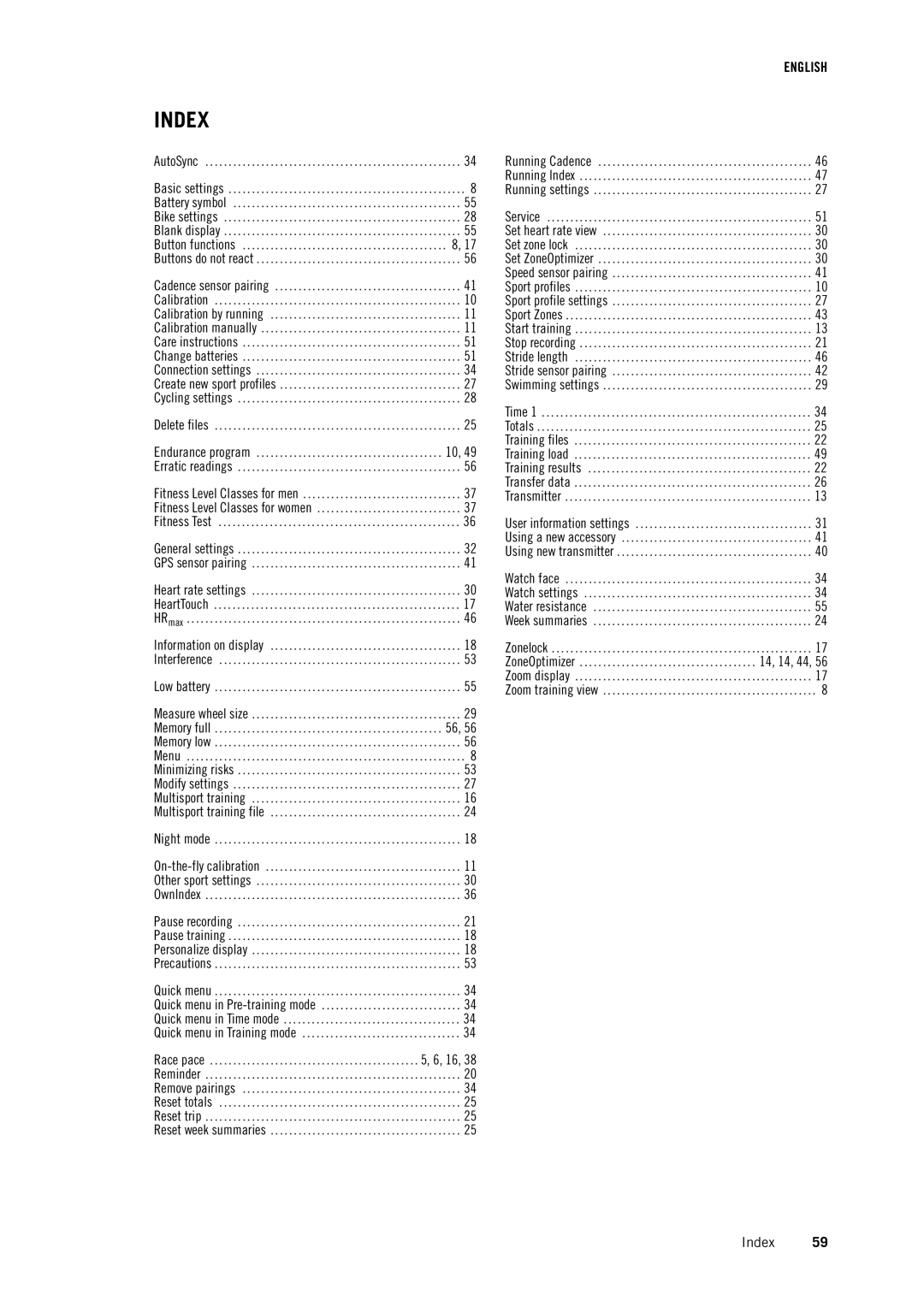 Polar RCX5 user manual Index 