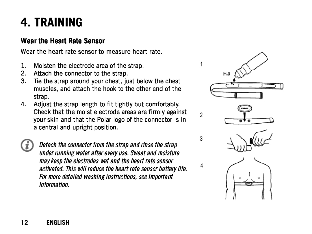 Polar RCX5 manual Training, Wear the Heart Rate Sensor, English 