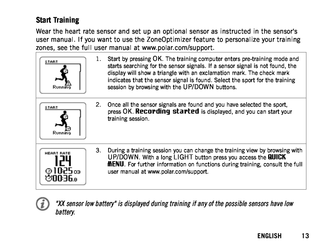 Polar RCX5 manual Start Training, English 