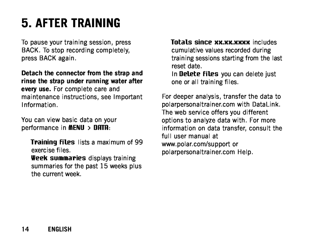 Polar RCX5 manual After Training, English 