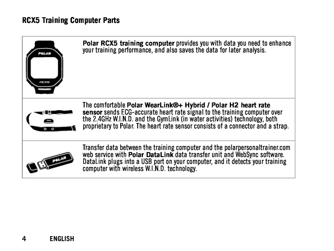 Polar manual RCX5 Training Computer Parts, English 