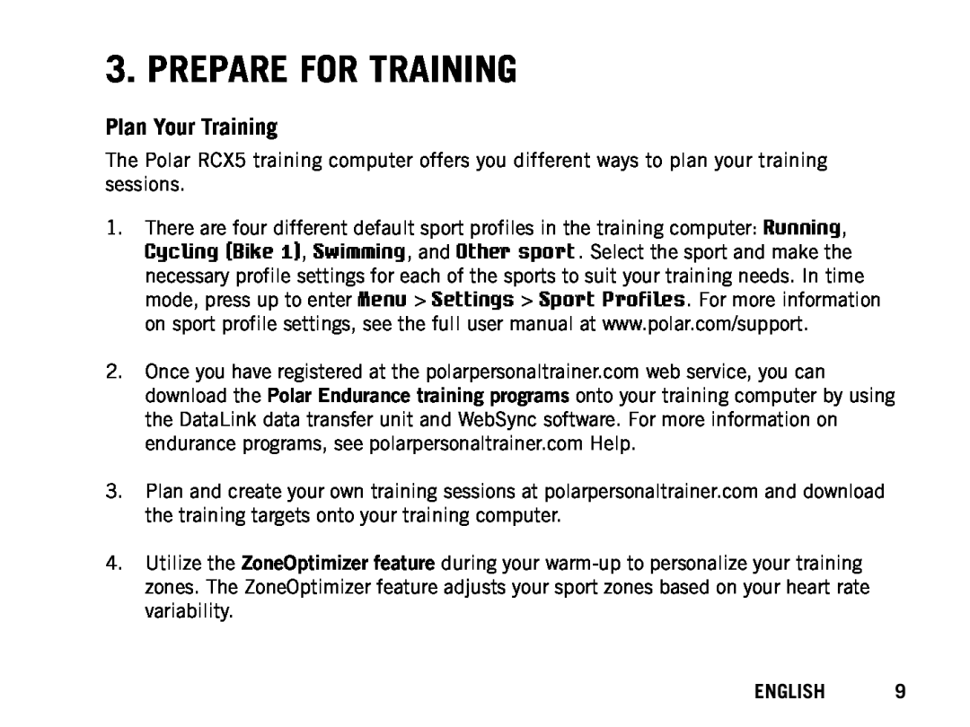 Polar RCX5 manual Prepare For Training, Plan Your Training, English 
