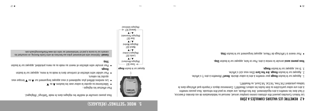Polar RS100 manuel dutilisation Réglages Settings Mode, Rouge 