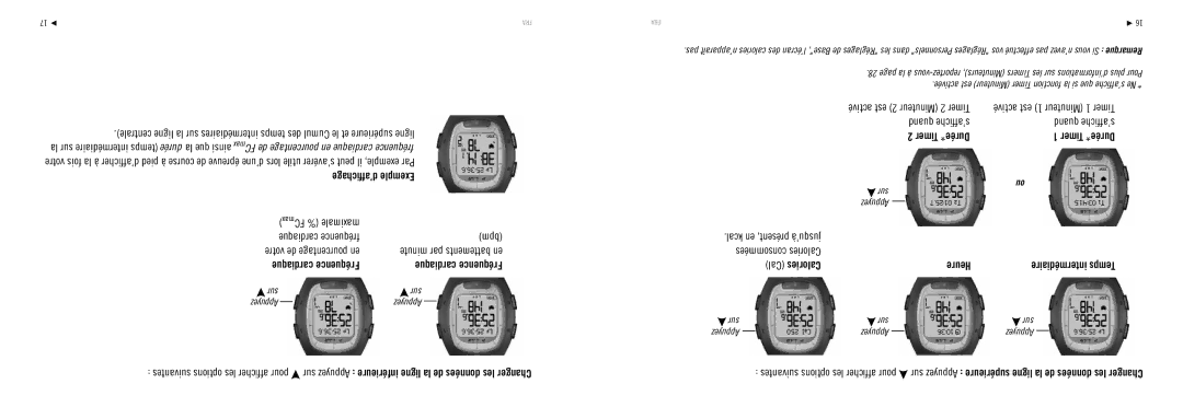 Polar RS100 manuel dutilisation FC % maximale, Activé est 2 Minuteur 2 Timer, Timer Durée, Intermédiaire Temps 