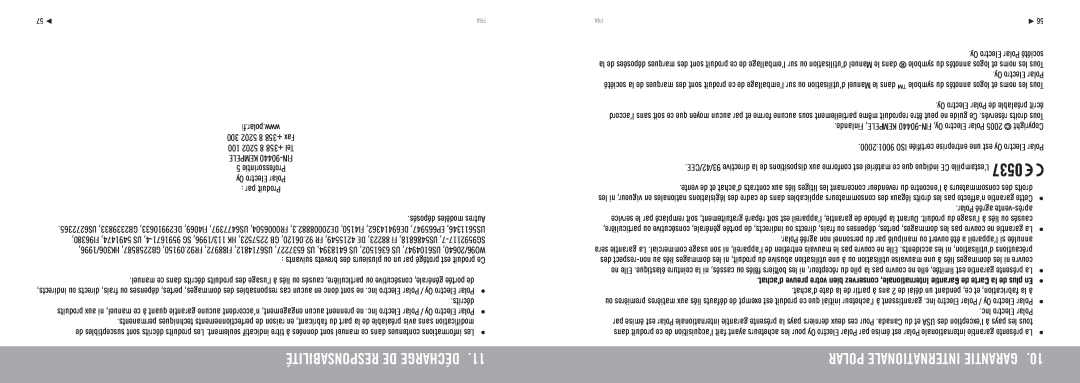 Polar RS100 manuel dutilisation Responsabilité De Décharge, Polar Internationale Garantie, 0537 