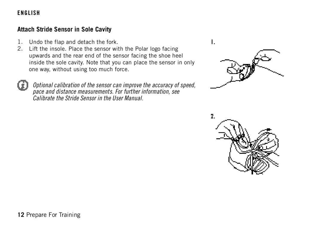 Polar RS400 manual Attach Stride Sensor in Sole Cavity 