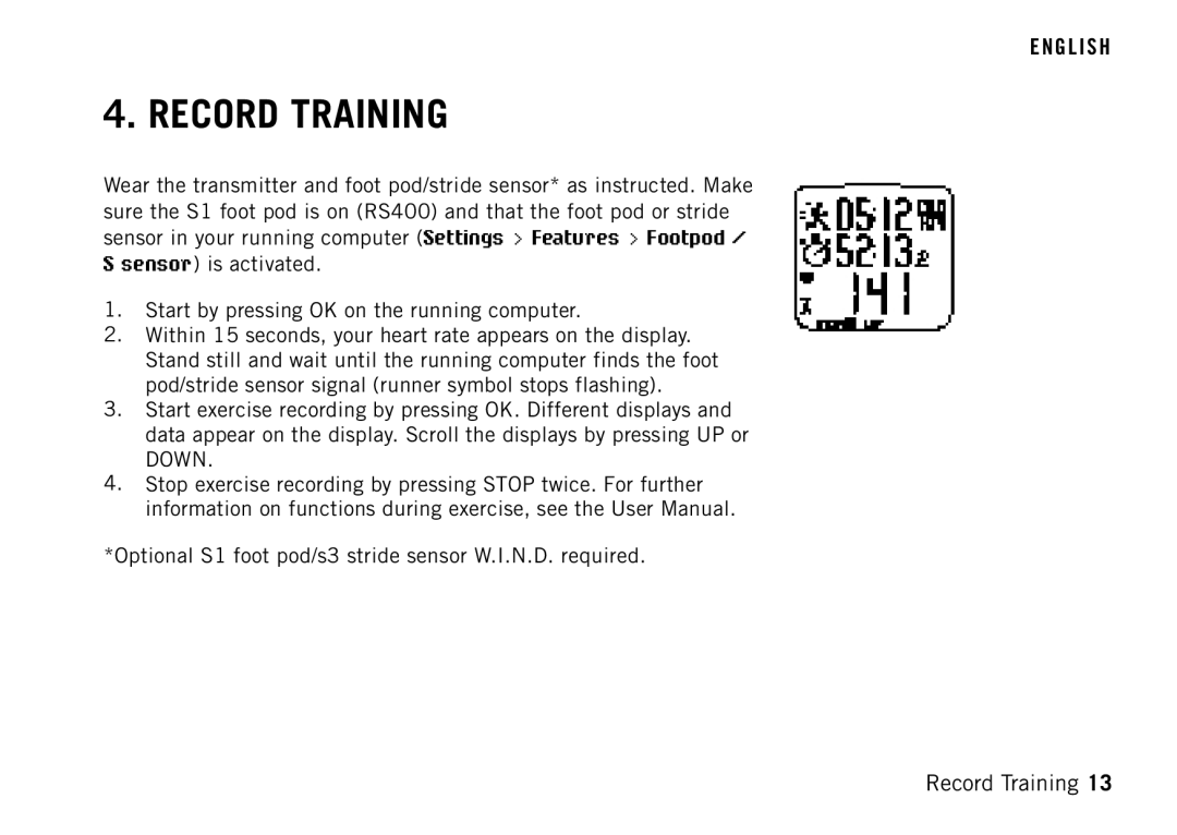 Polar RS400 manual Record Training 