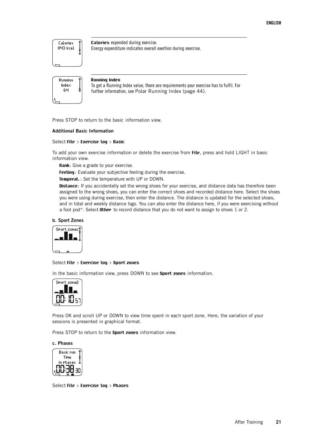 Polar RS400 user manual Additional Basic Information, Sport Zones, Phases 