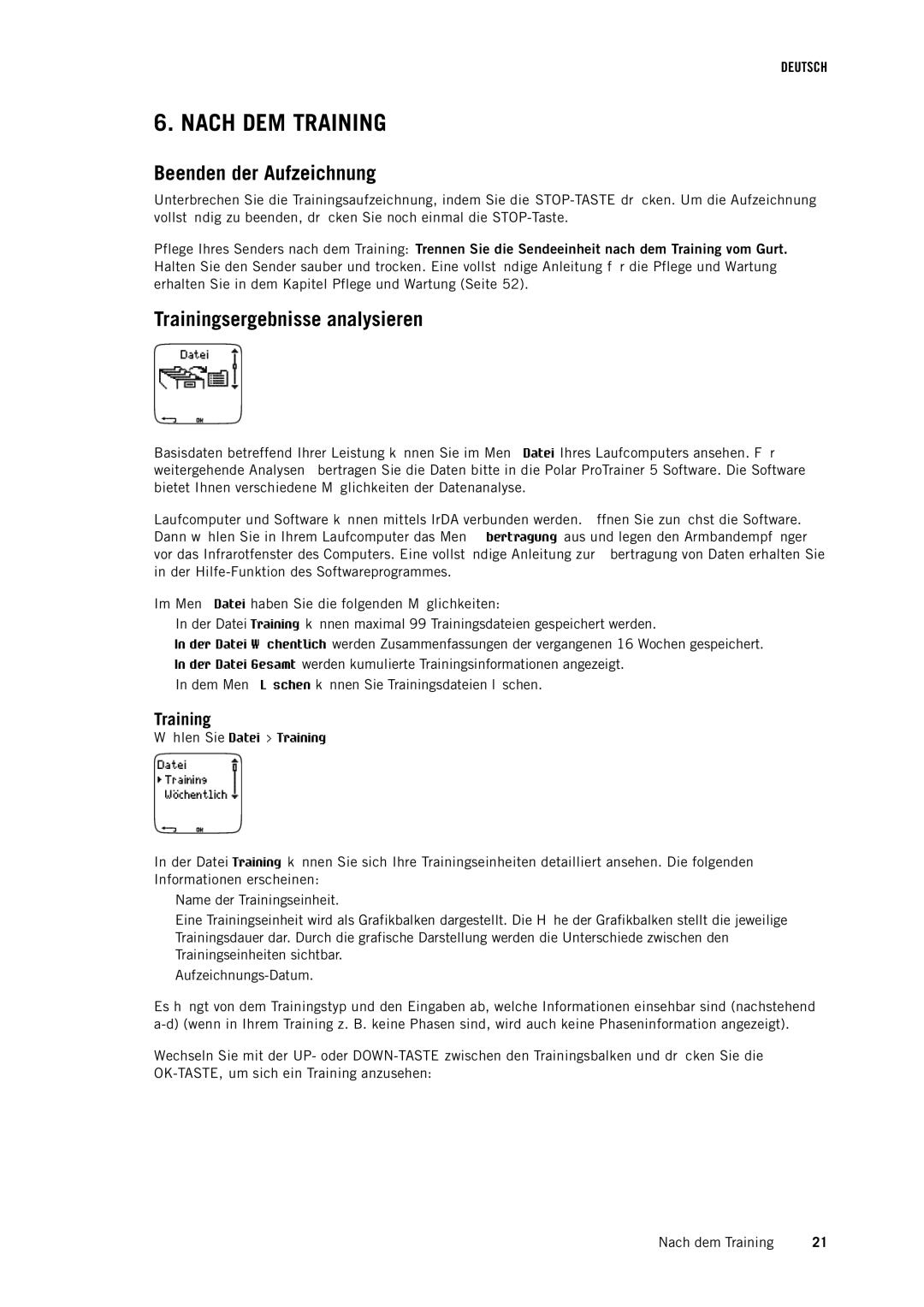 Polar RS400 manual Nach DEM Training, Beenden der Aufzeichnung, Trainingsergebnisse analysieren 