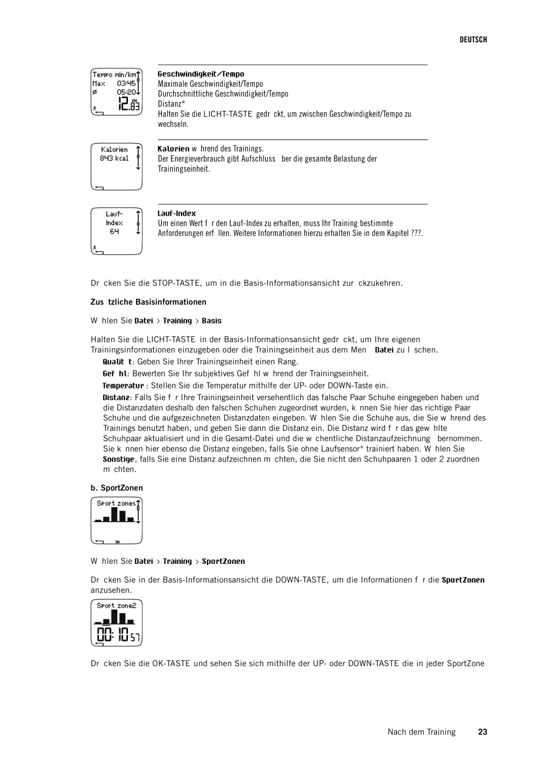 Polar RS400 manual Zusätzliche Basisinformationen, SportZonen 