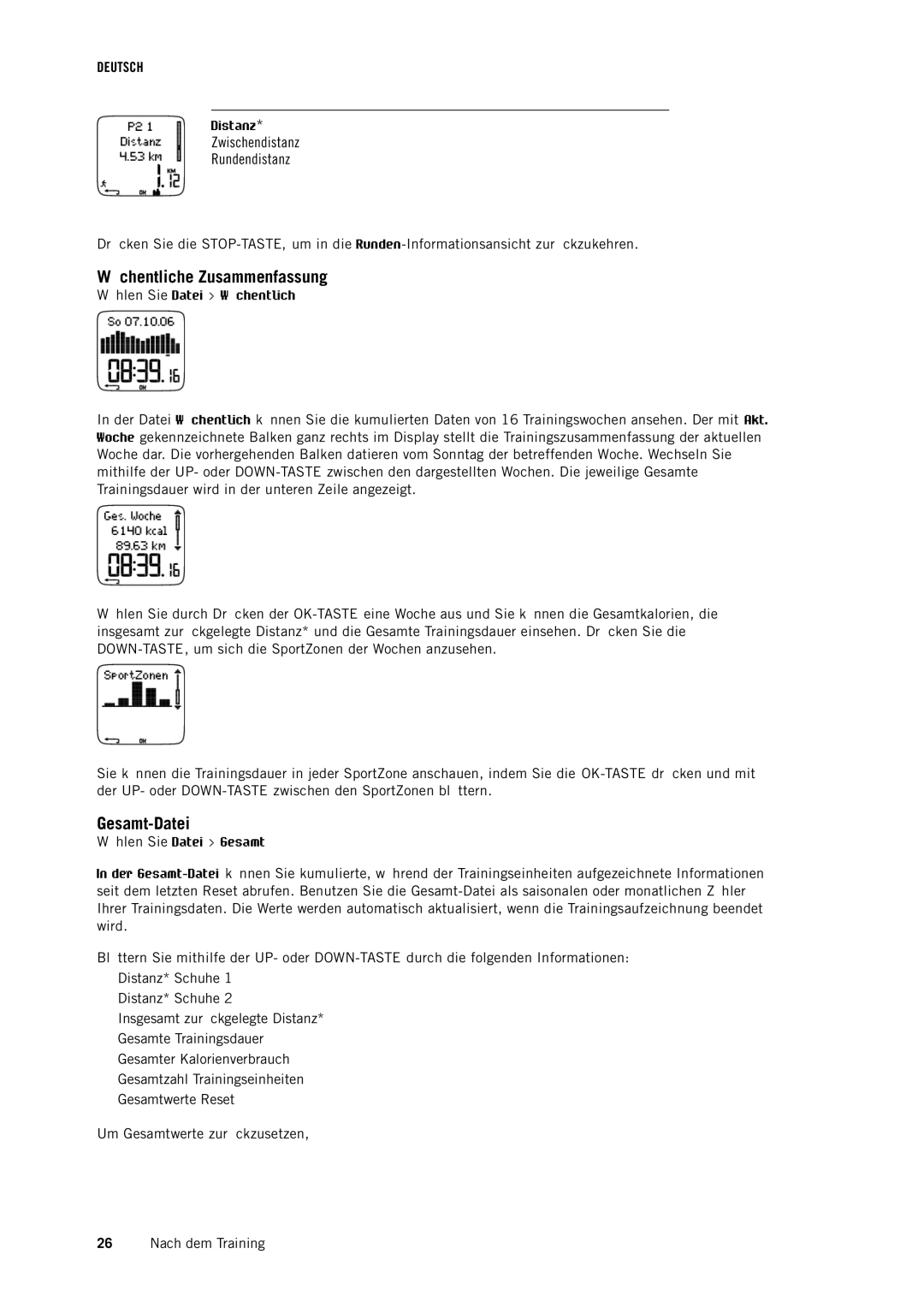 Polar RS400 manual Wöchentliche Zusammenfassung, Gesamt-Datei 