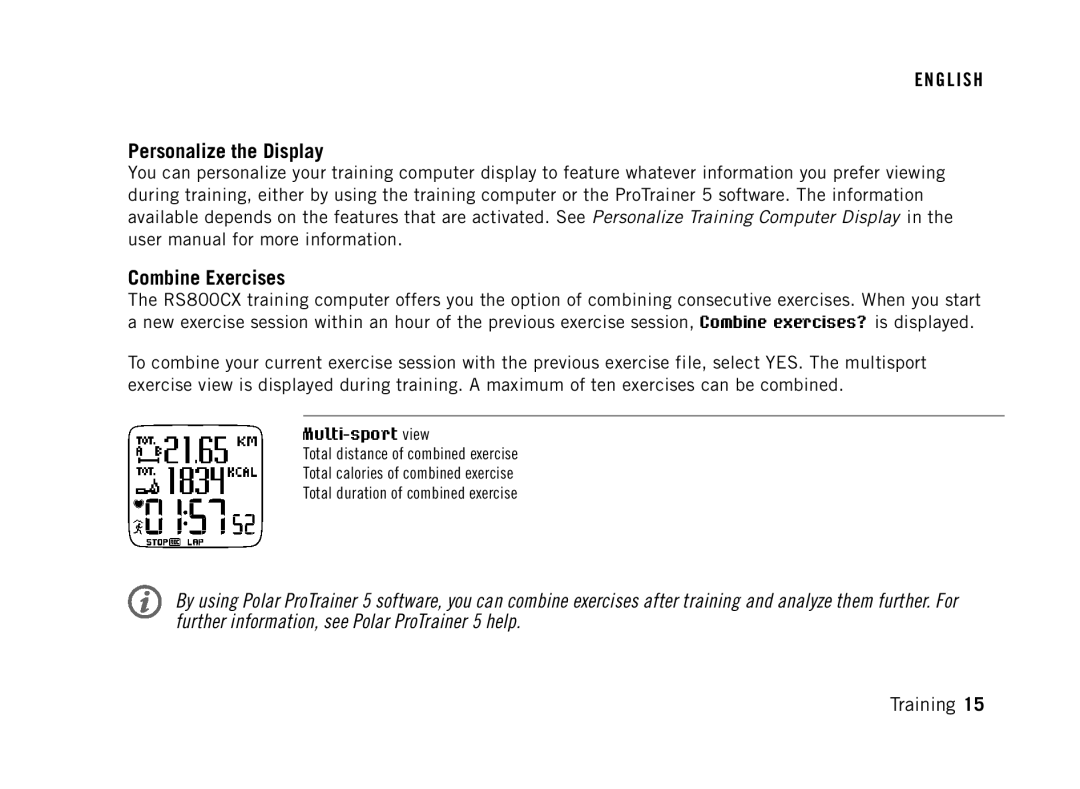 Polar RS800 manual Personalize the Display Combine Exercises, Multi-sport view 