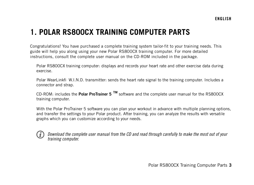 Polar manual Polar RS800CX Training Computer Parts 