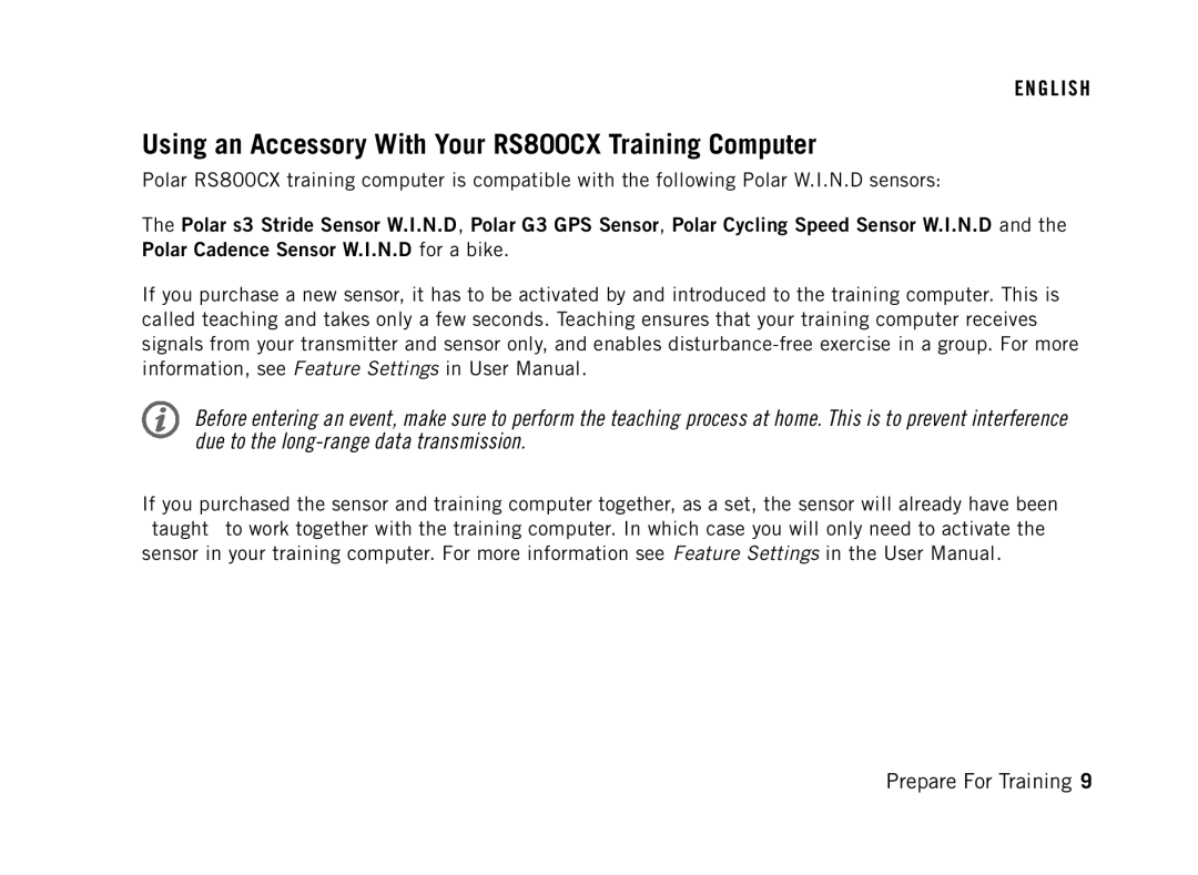 Polar manual Using an Accessory With Your RS800CX Training Computer 