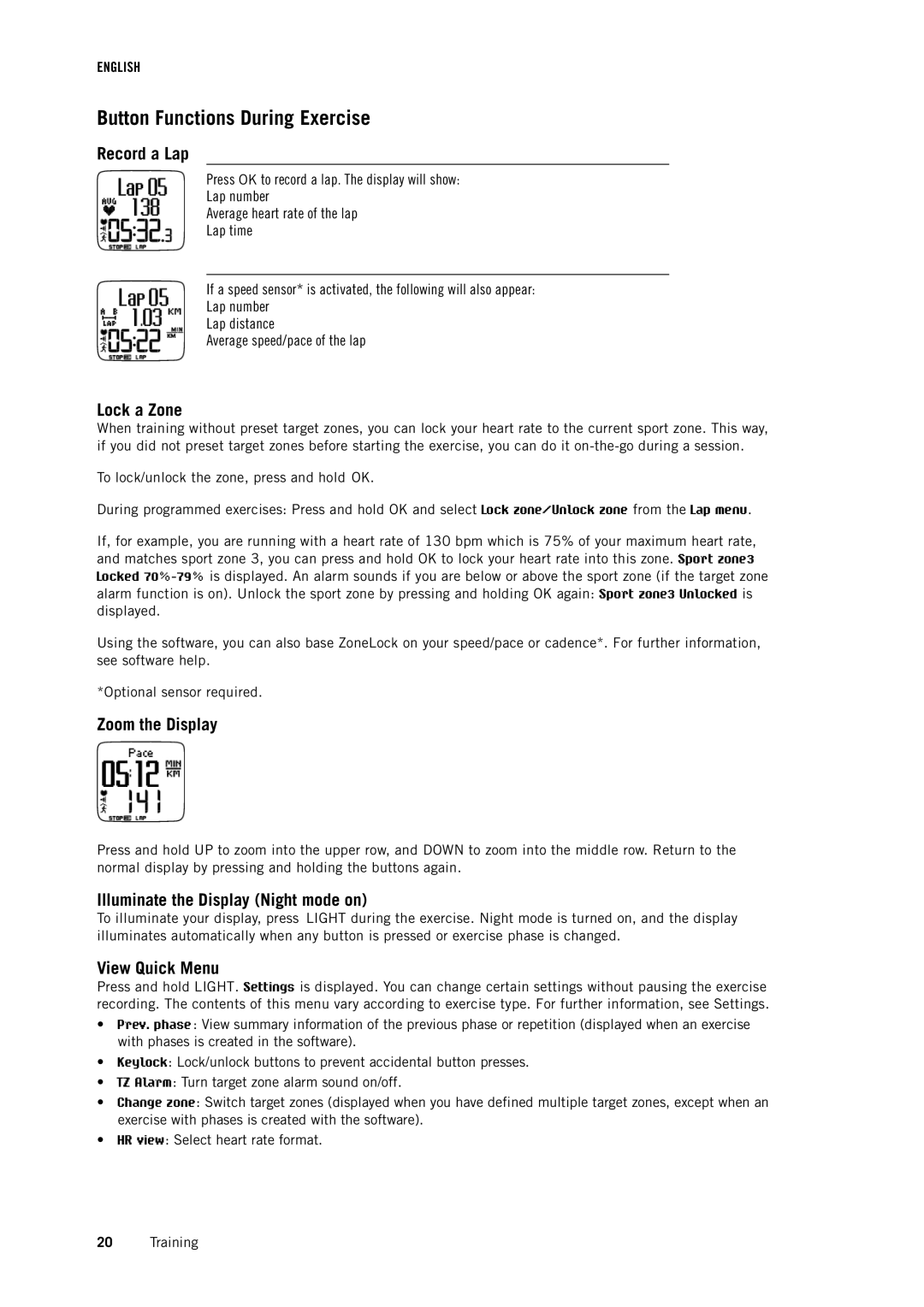 Polar RS800CX user manual Button Functions During Exercise 