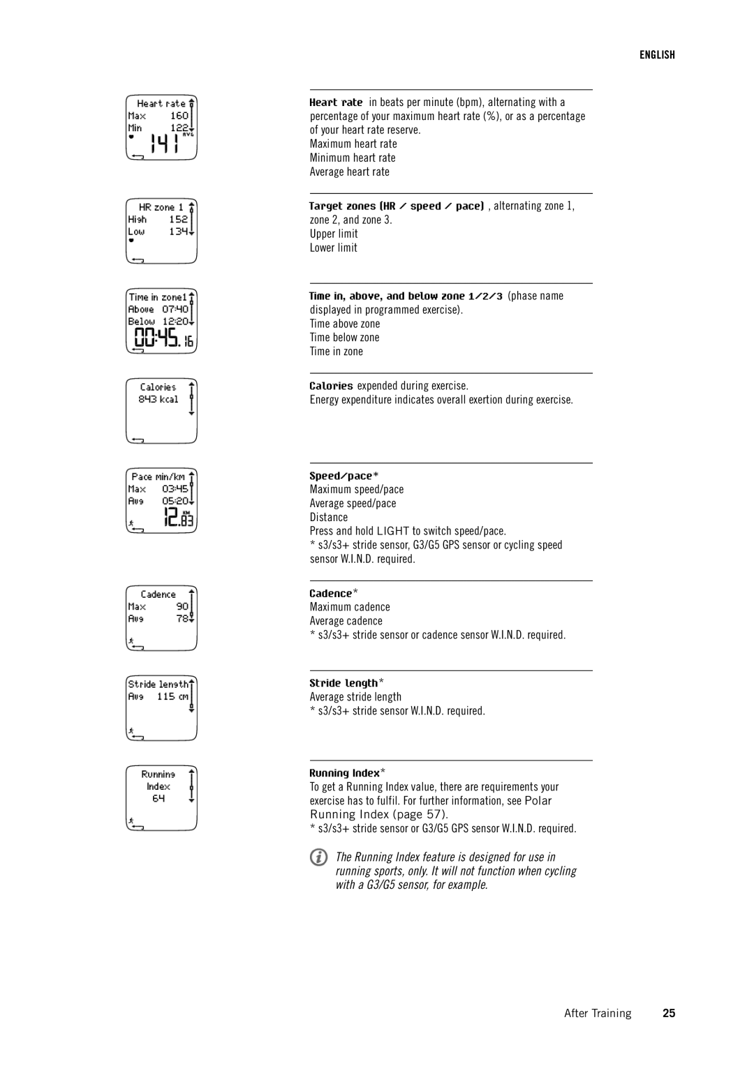 Polar RS800CX user manual S3/s3+ stride sensor W.I.N.D. required 