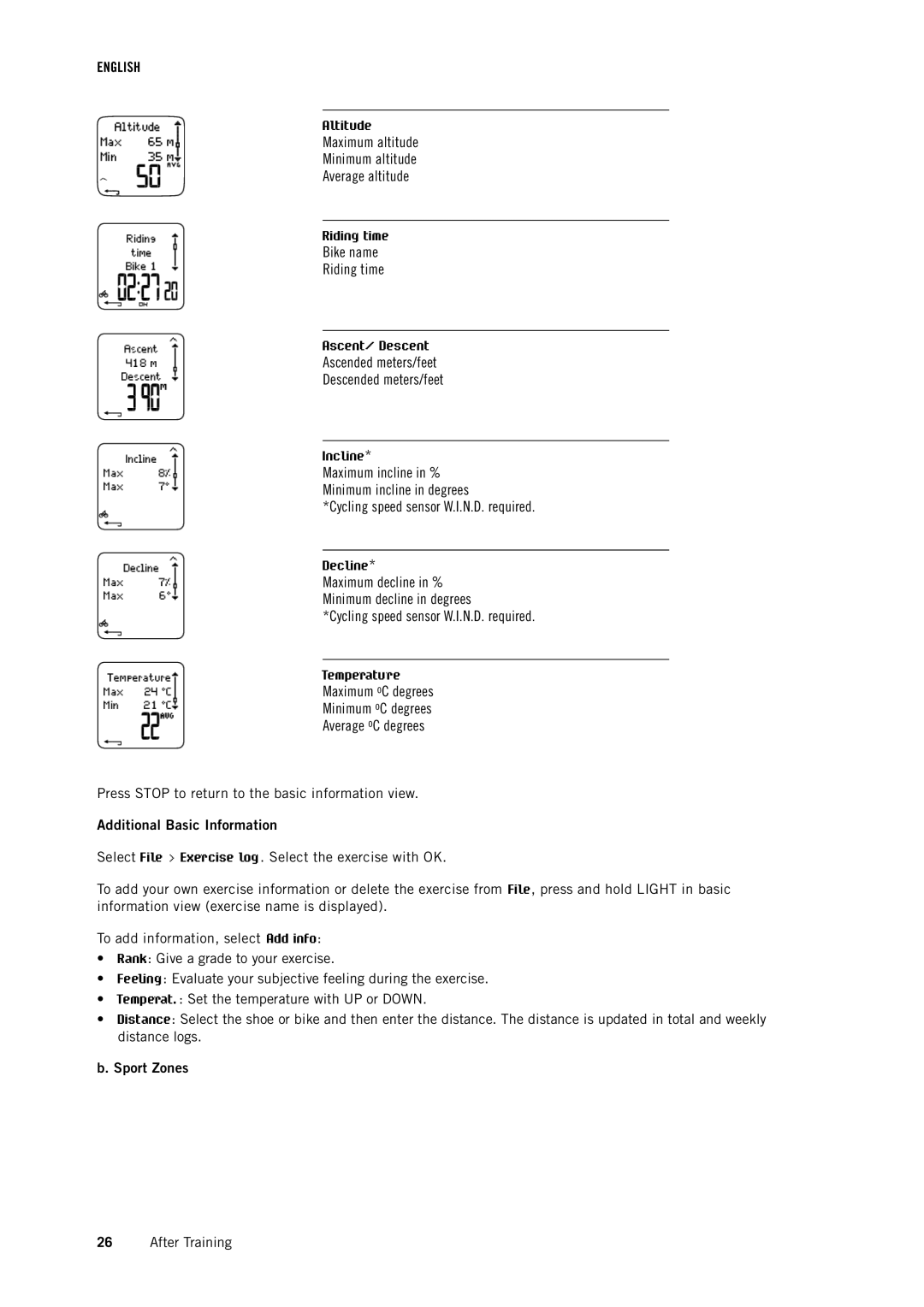 Polar RS800CX user manual Additional Basic Information, Sport Zones 