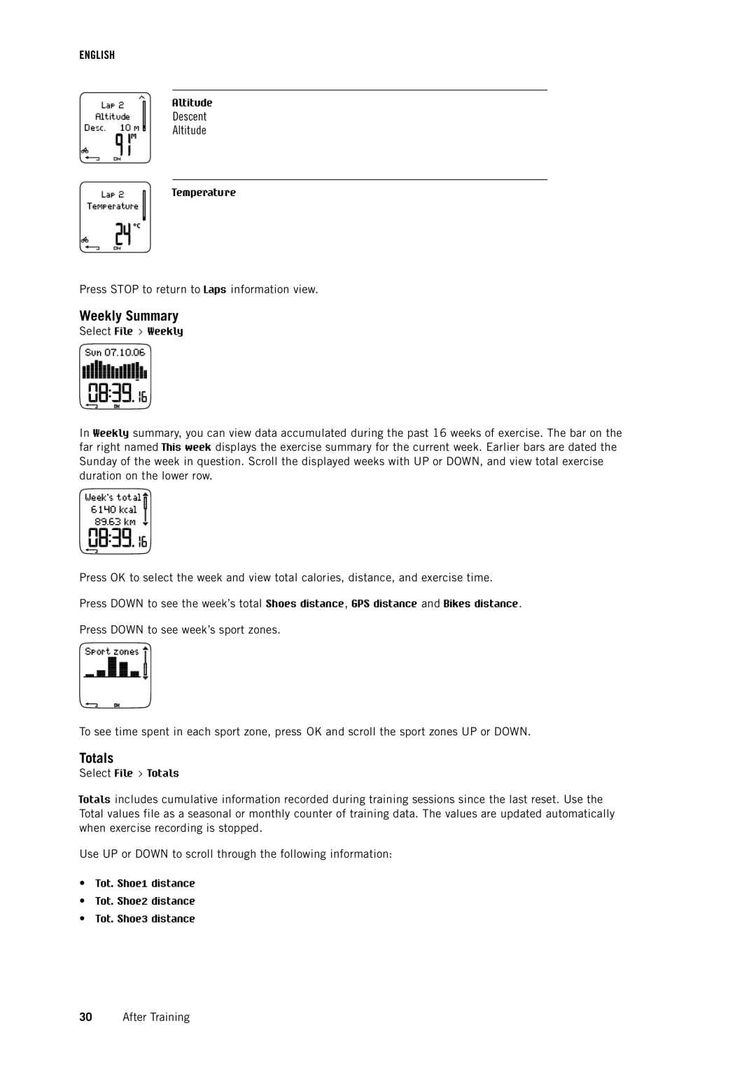 Polar RS800CX user manual Weekly Summary, Totals 