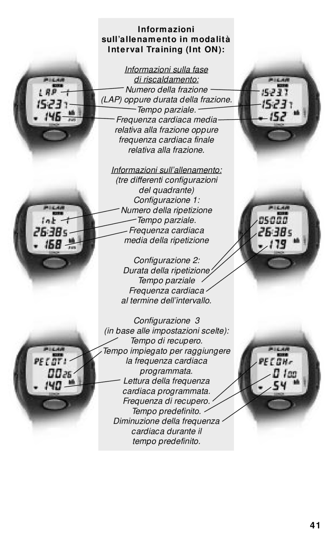 Polar RS800CX manual Tempo predefinito Diminuzione della frequenza 