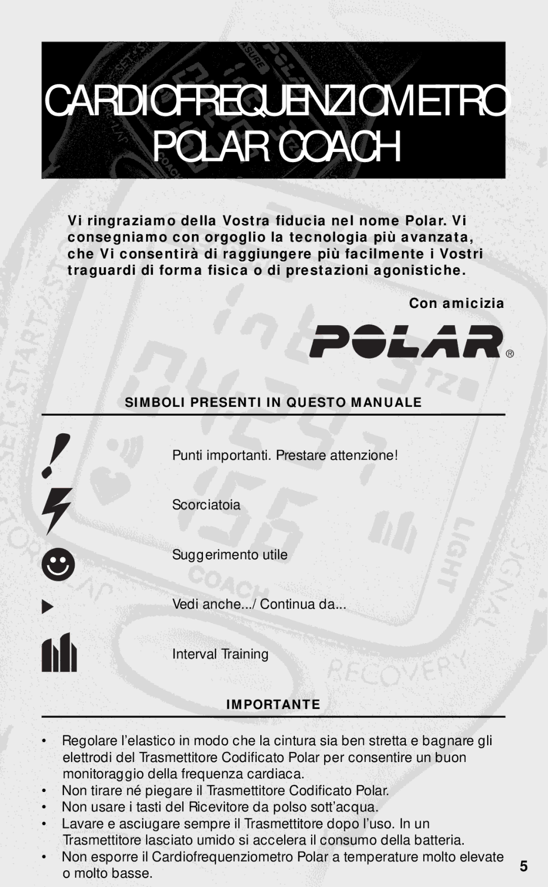 Polar RS800CX manual Cardiofrequenziometro 