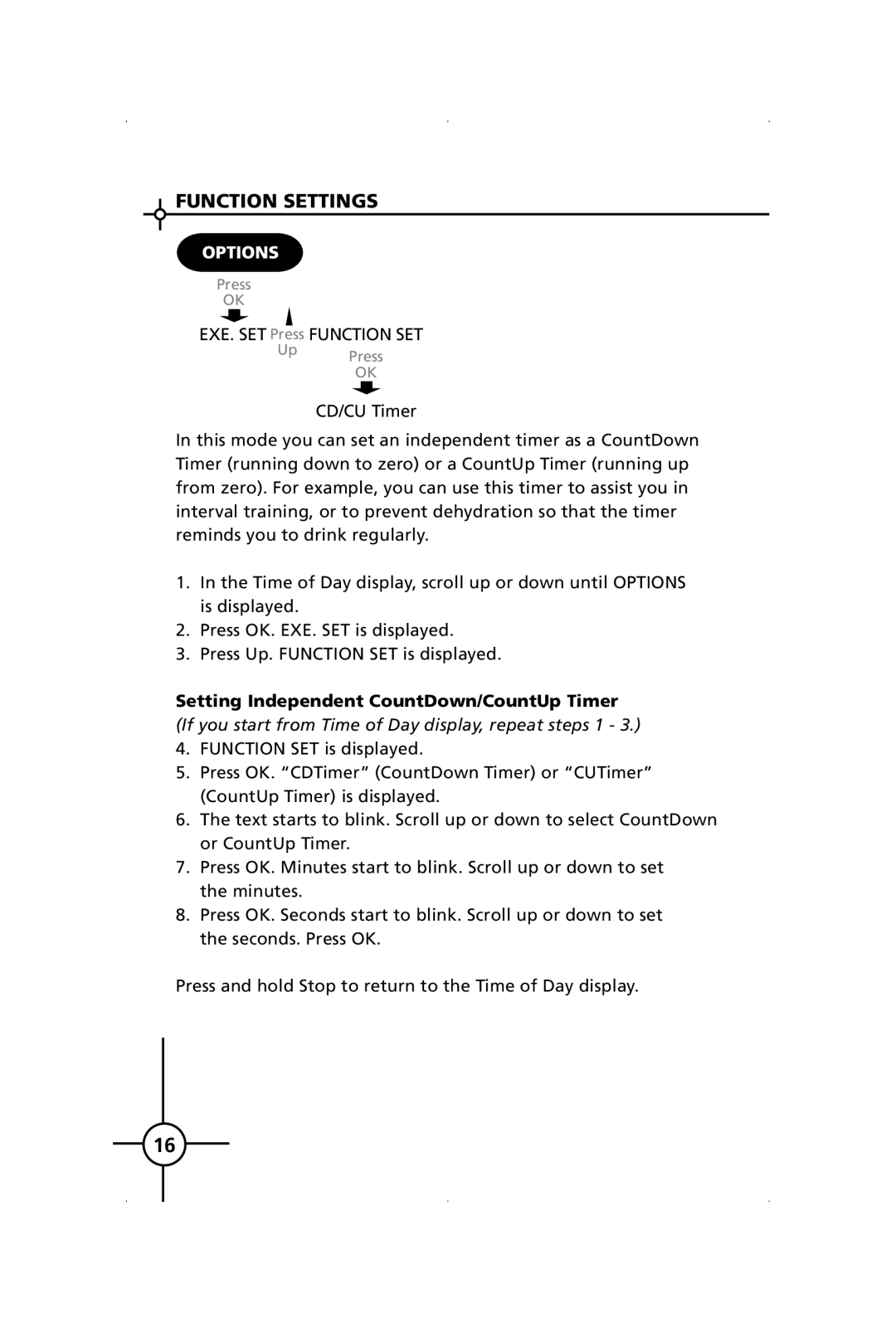 Polar S150, S120 manual Function Settings, Setting Independent CountDown/CountUp Timer 