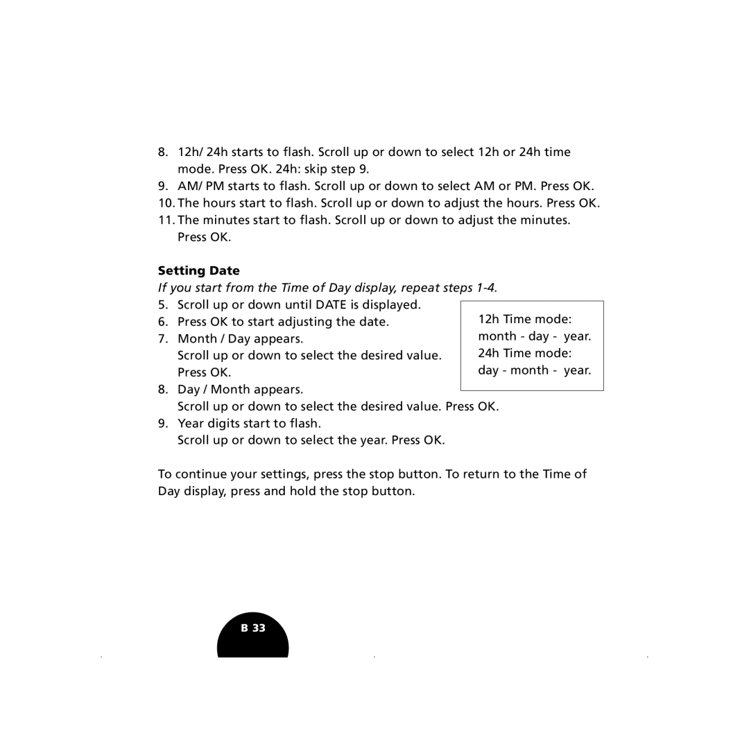 Polar S210, S410 user manual Setting Date 