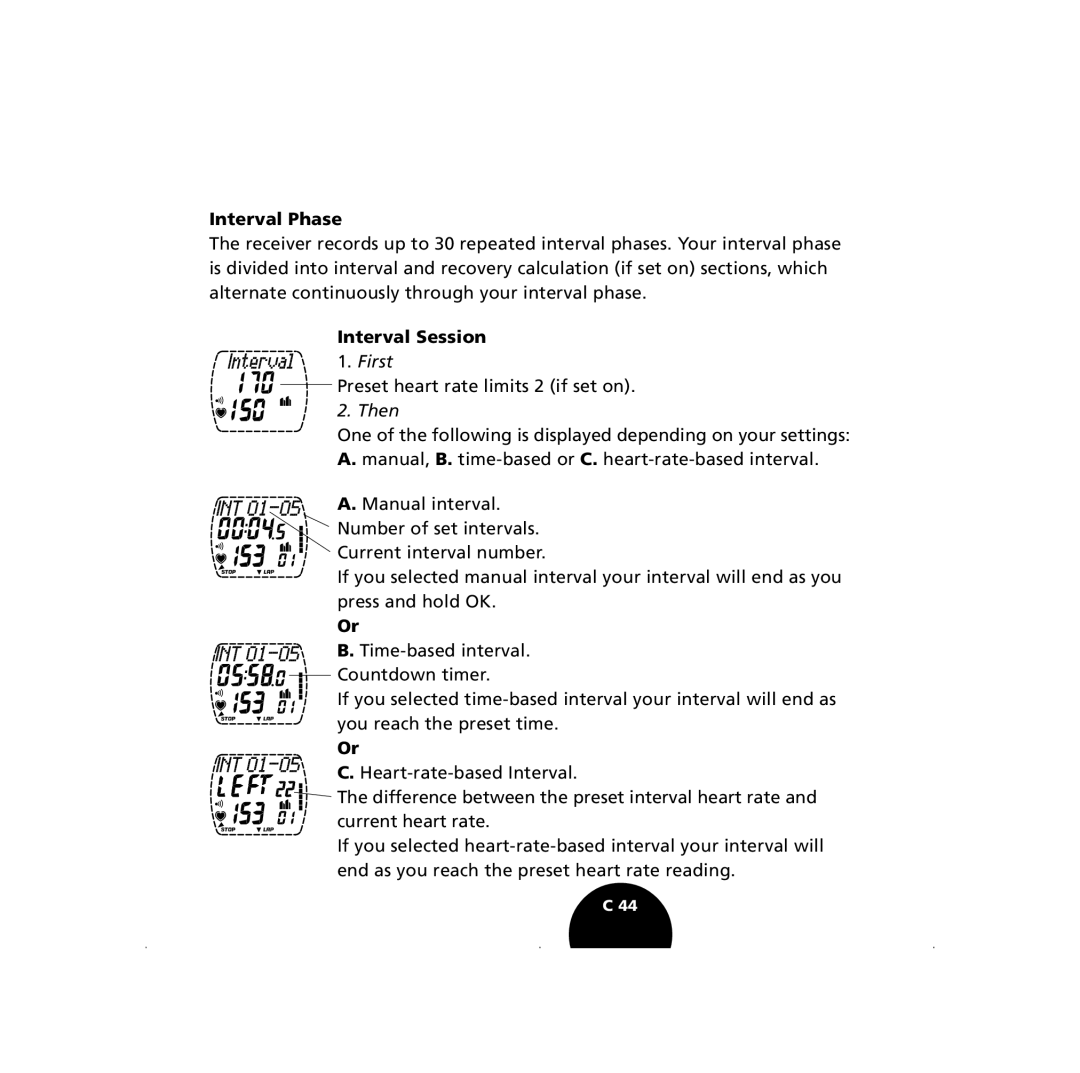 Polar S410, S210 user manual Interval Phase, Interval Session 