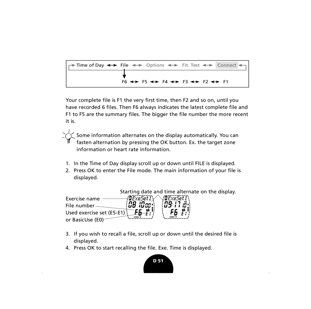 Polar S210, S410 user manual Options Fit. Test Connect 