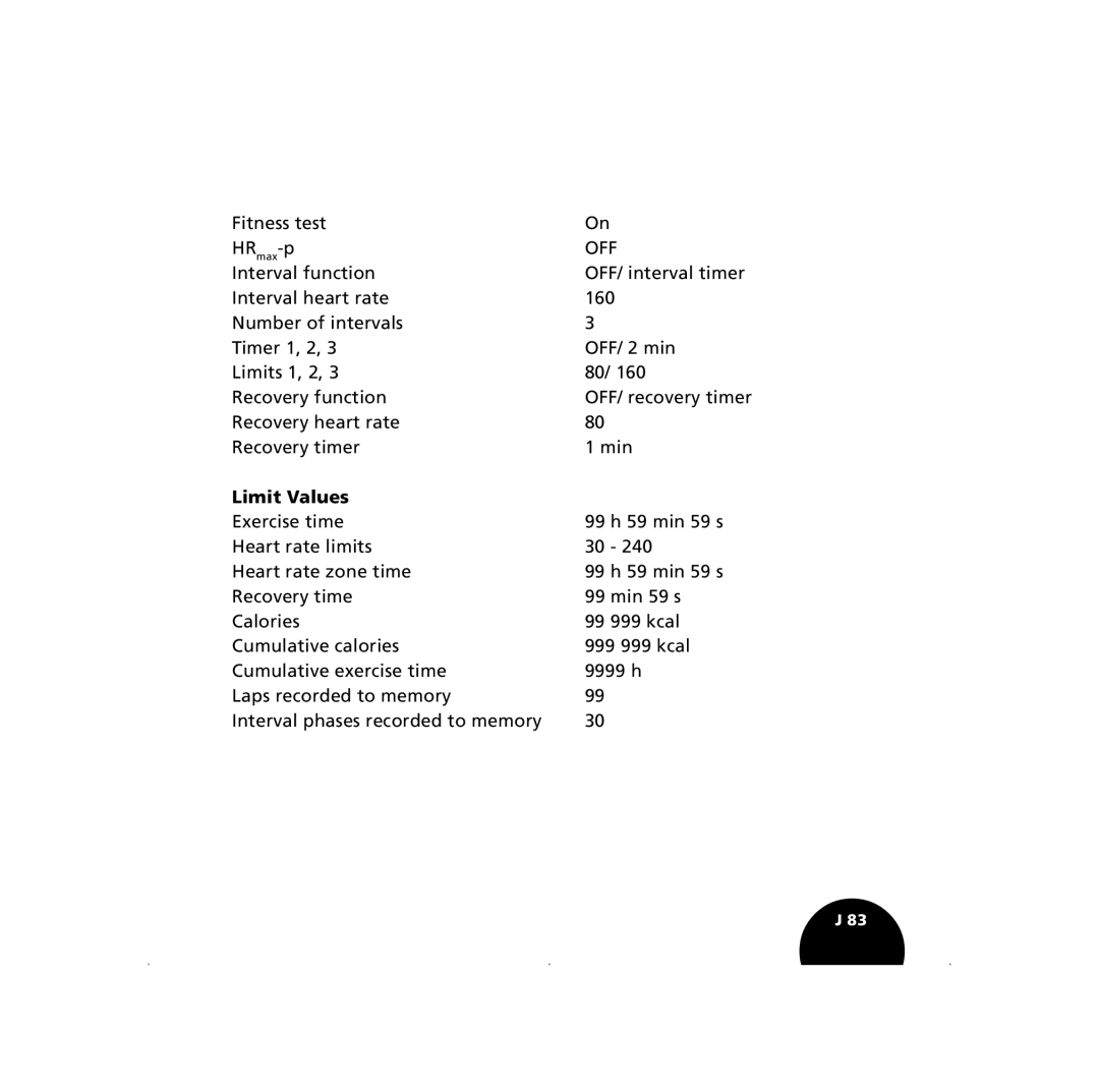 Polar S210, S410 user manual Limit Values 