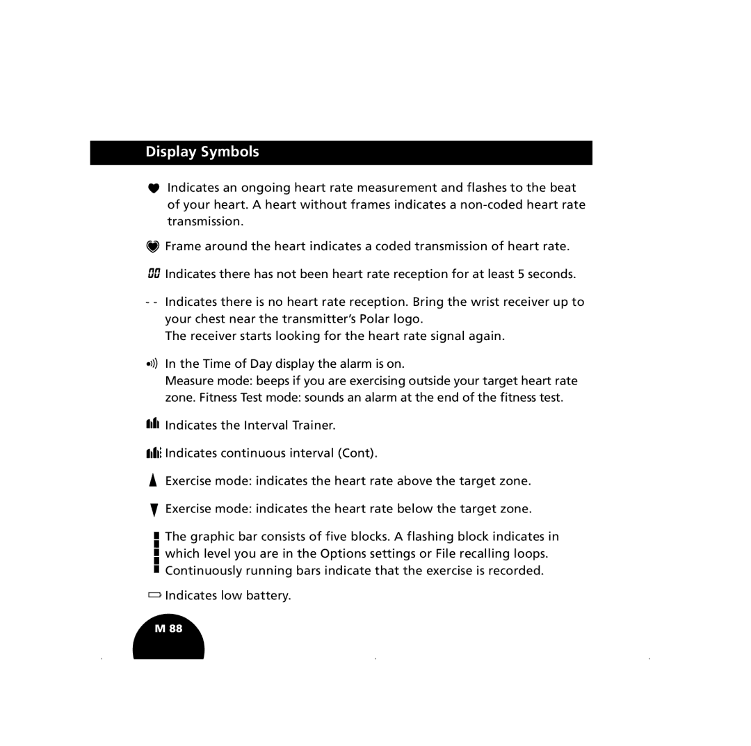 Polar S410, S210 user manual Display Symbols 